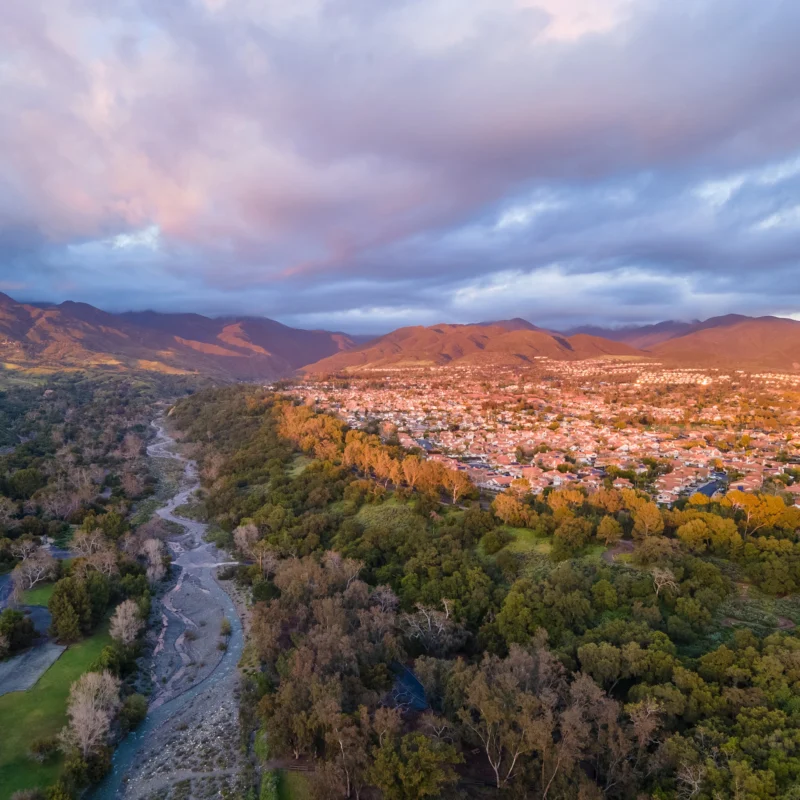 aerial photo of southern californian planned community near open space and nature