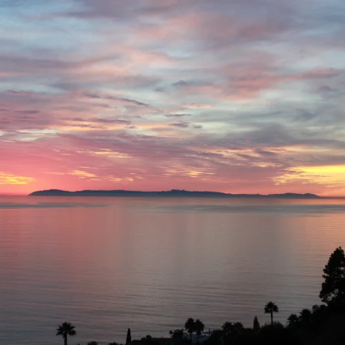 sunset over island off of California coast