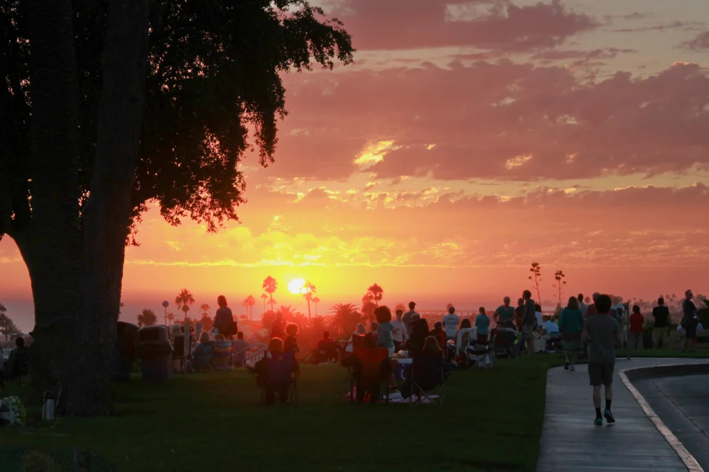 Coastal Californian sunset and admiring crowd