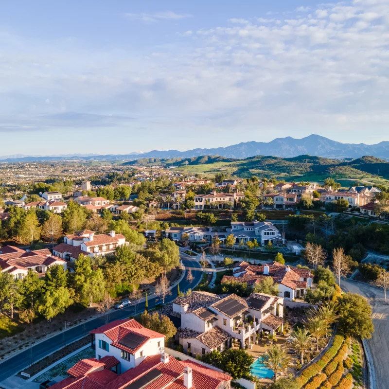 aerial view of custom homes in Southern California