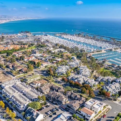 Aerial view of Californian coastal & harbor development