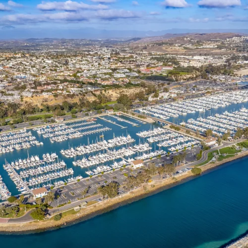 Aerial view of Californian coastal & harbor development