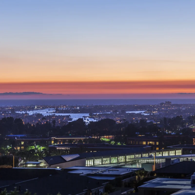 sunset view over southern californian coastal city and harbor