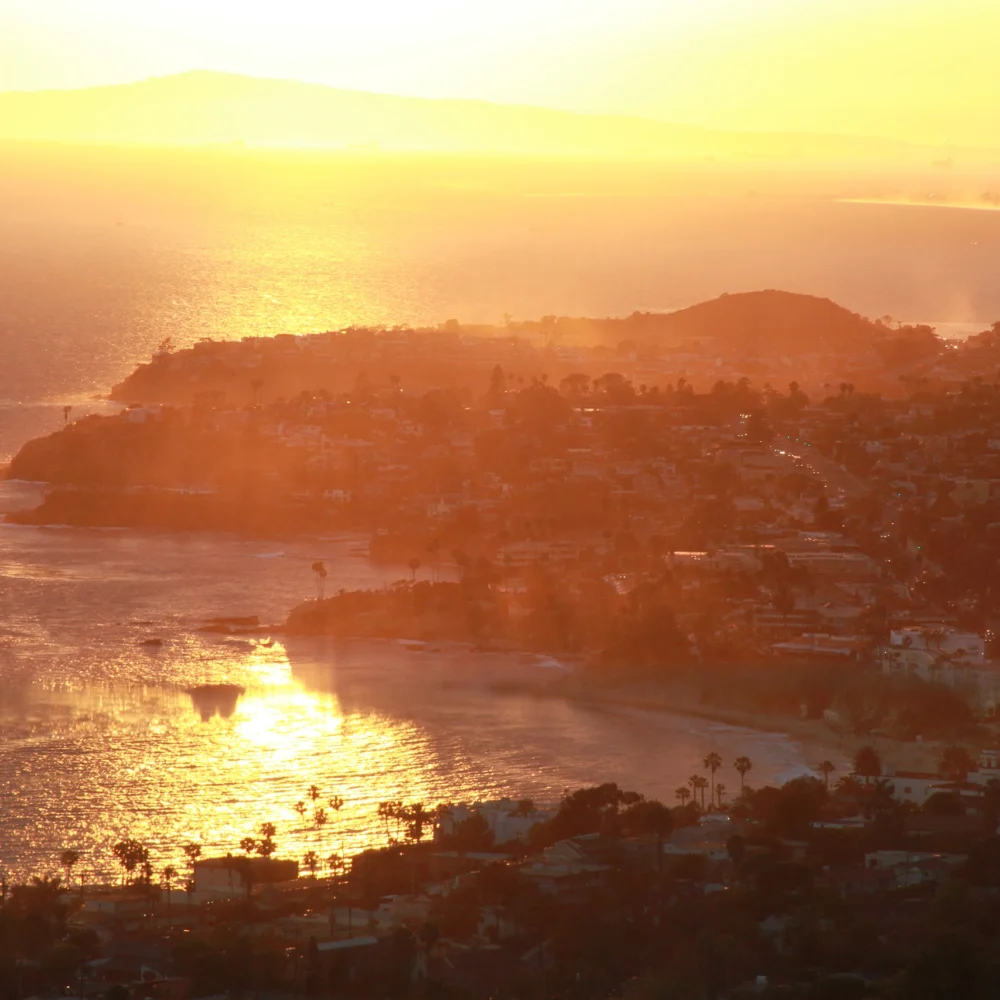 sunset over California coastal town