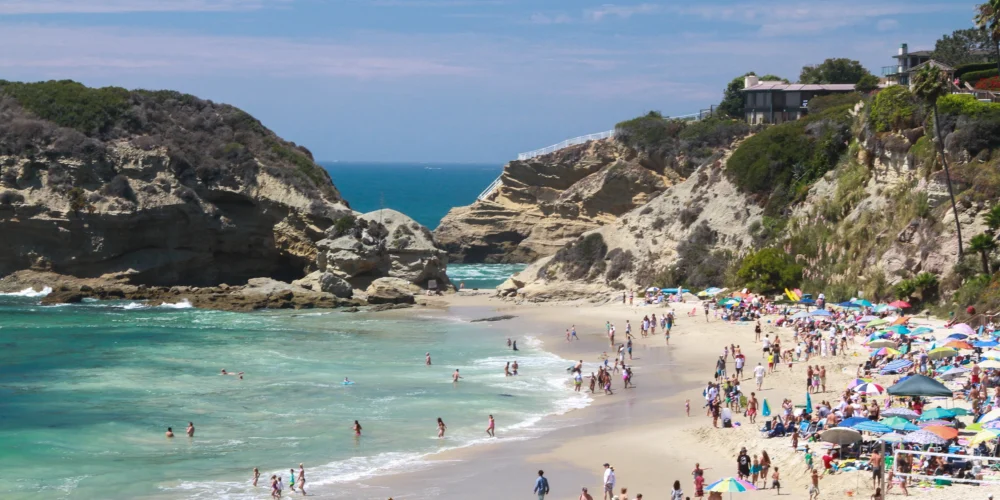 people on Californian beach for holiday