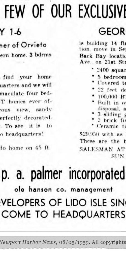 1950s real estate newspaper ad for new home community in orange county california