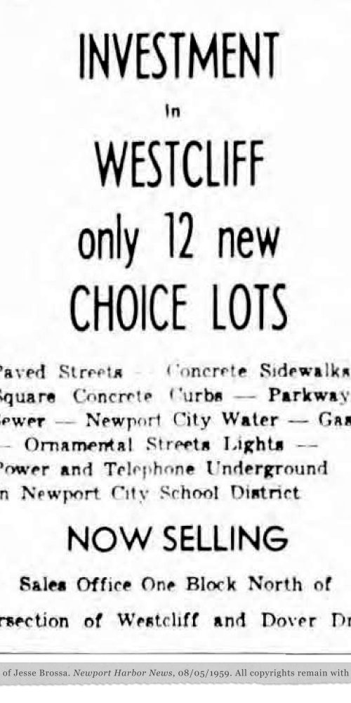 1950s real estate newspaper ad for new home community in orange county california