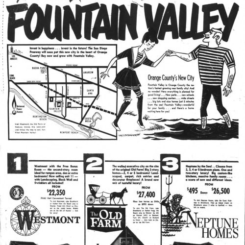 1960s real estate newspaper ad for new home community in orange county california