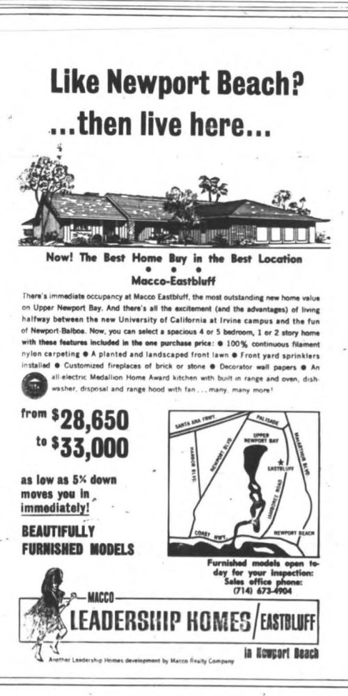 1960s real estate newspaper ad for new home community in orange county california