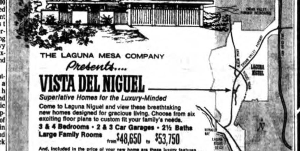 1960s real estate newspaper ad for new home community in orange county california