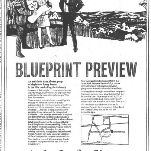 1960s real estate newspaper ad for new home community in orange county california