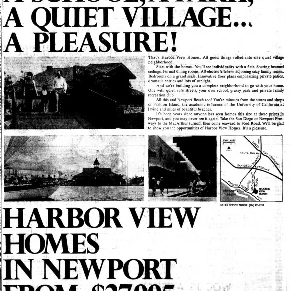 1960s real estate newspaper ad for new home community in orange county california